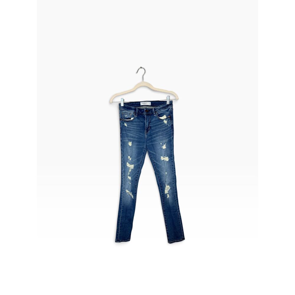 Abercrombie & Fitch Super Skinny Mid Rise Distressed Jeans Women's 26 2R Blue